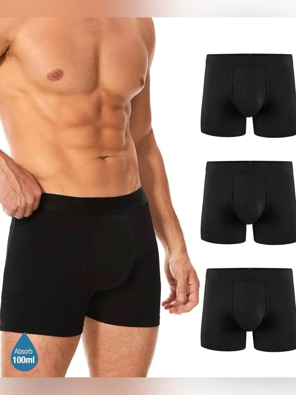 Yeswel Men’s Incontinence Underwear in Black Cotton Spandex Blend Size Small